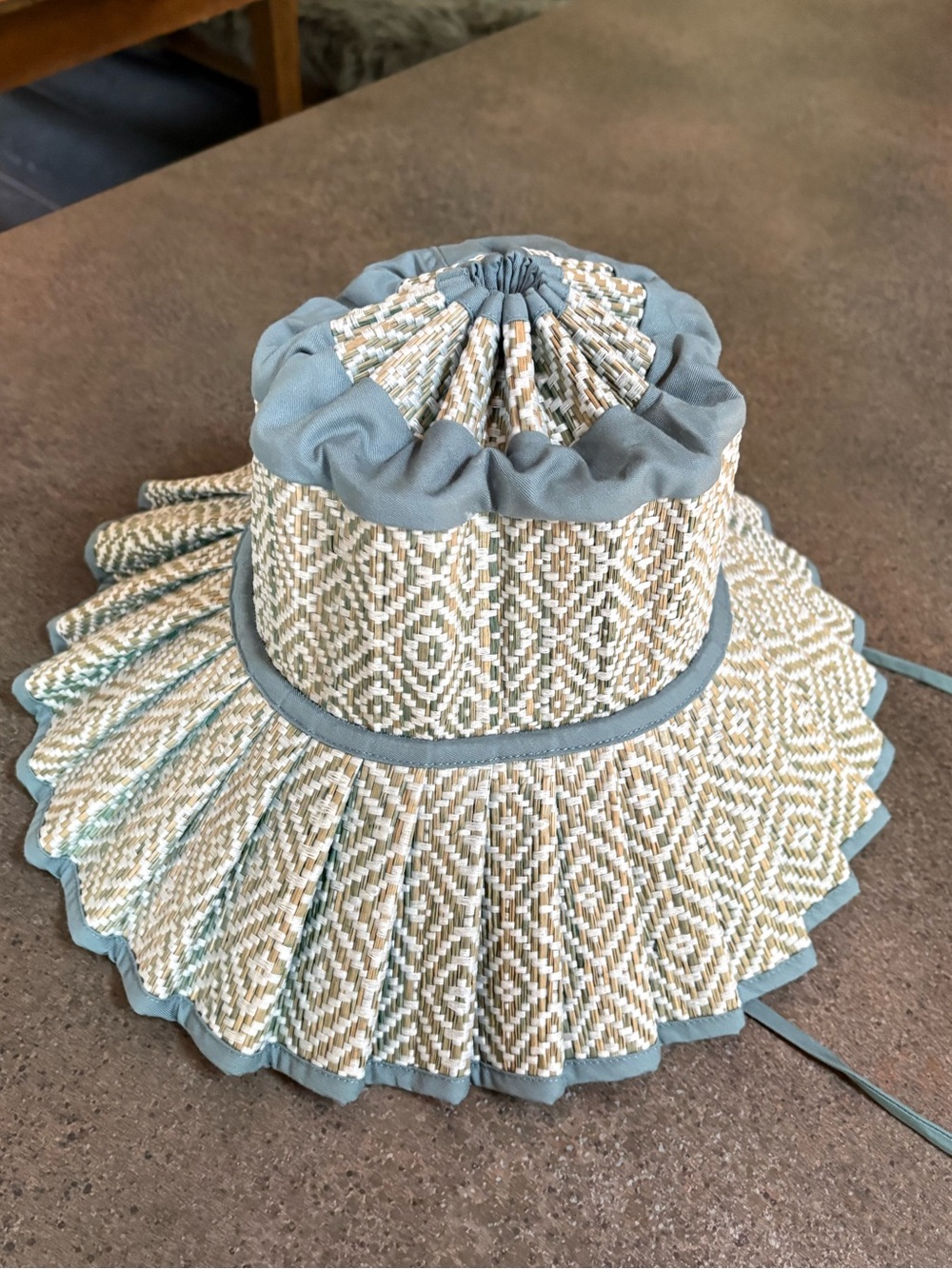 Lorna Murray, collapsable and packable hat, Large, blue green, very lovely!